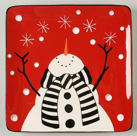 Snowflake Snowman Square Dinner Plate