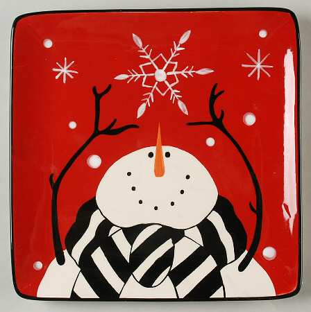 Snowflake Snowman Square Dinner Plate