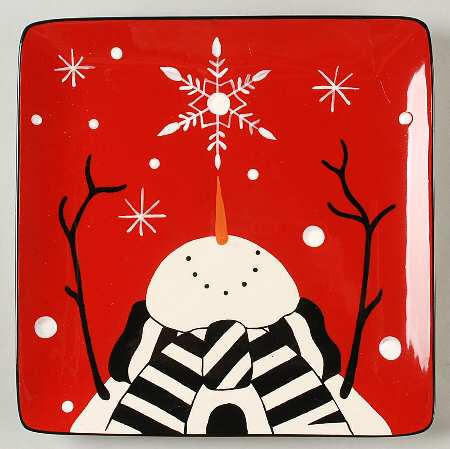 Snowflake Snowman Square Dinner Plate