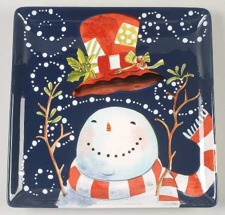 Magic Hat Snowman Square Dinner Plate