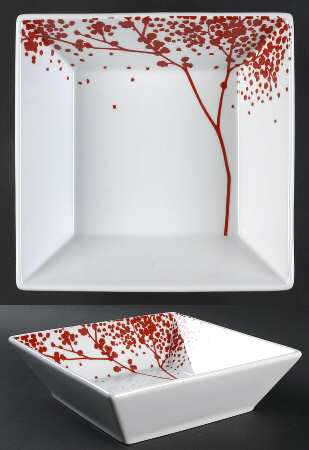 Falling Leaves Red 9" Square Vegetable Bowl