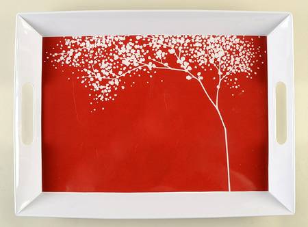 Falling Leaves Red 19" Rectangular Handled Serving Melamine Tray
