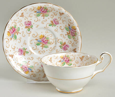 English Rose (White Background) Footed Cup & Saucer Set