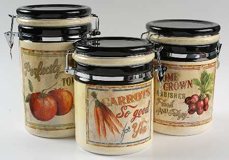 Farm Fresh Hinged Lid Canister - Set of 3