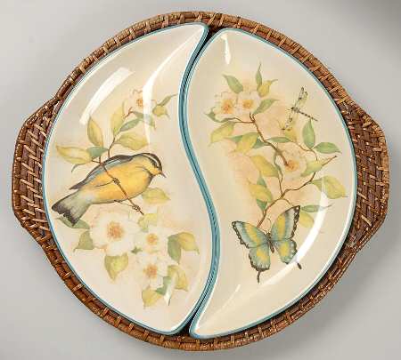 Morning Song 2 Piece Round Server with Wicker Basket