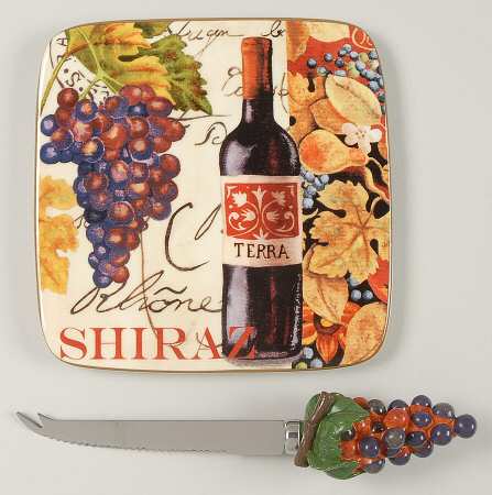 Wine Tour 2 Piece Cheese Dish and Knife Set