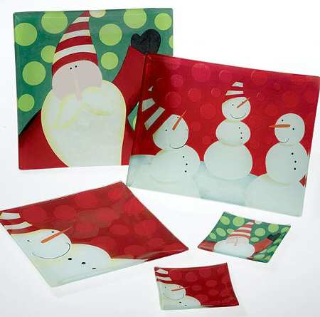 Polka Dot Christmas 14" Glassware Square Platter