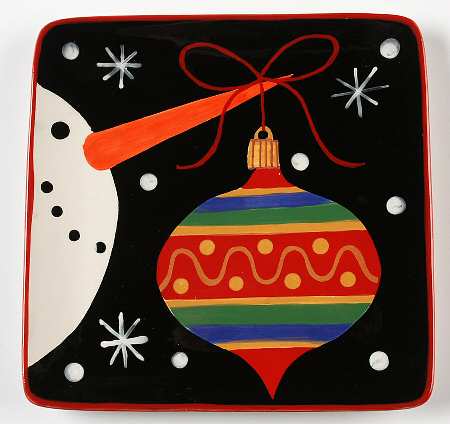 Red Ribbon Snowman Square Salad/Dessert Plate