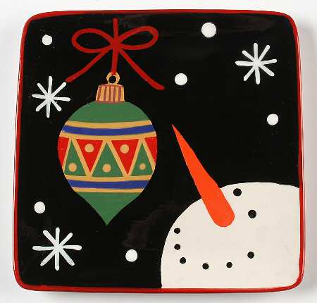 Red Ribbon Snowman Square Salad/Dessert Plate