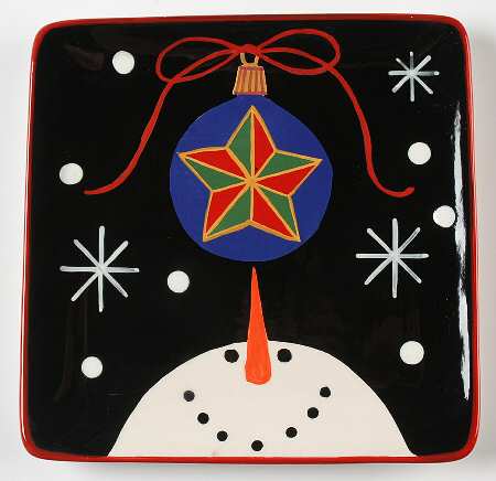 Red Ribbon Snowman Square Salad/Dessert Plate