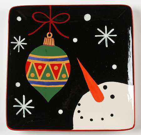 Red Ribbon Snowman Square Dinner Plate