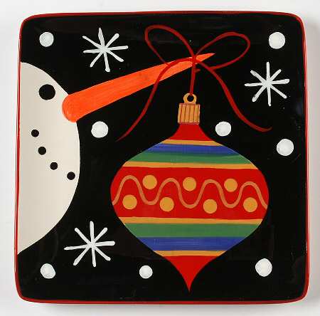 Red Ribbon Snowman Square Dinner Plate