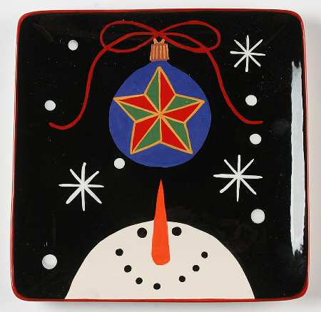 Red Ribbon Snowman Square Dinner Plate