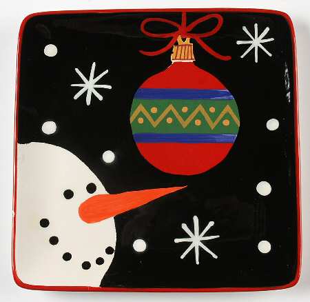 Red Ribbon Snowman Square Salad/Dessert Plate