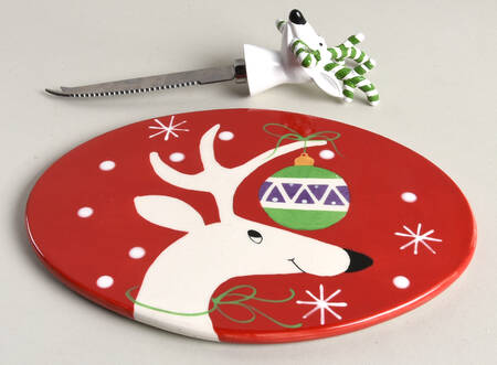 Silly Reindeer (Red Body) 2 Piece Cheese Dish and Knife Set