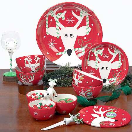 Silly Reindeer (Red Body) 13" Pasta Serving Bowl