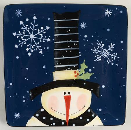 Snow Pals Blue Square Salad/Dessert Plate
