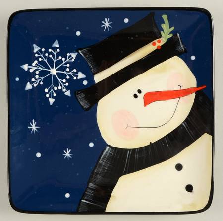 Snow Pals Blue Square Salad/Dessert Plate