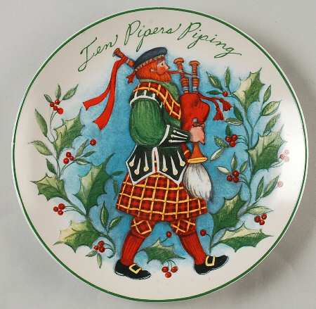 12 Days of Christmas (Aqua Background) Salad/Dessert Plate