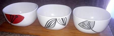 Stems Melamine Dip Bowl - Set of 3 & Wood Tray
