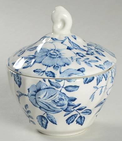 Blue Peony (Scalloped) Sugar Bowl & Lid