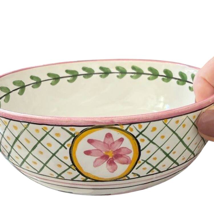 Pink Lattice Bouquet Soup/Cereal Bowl