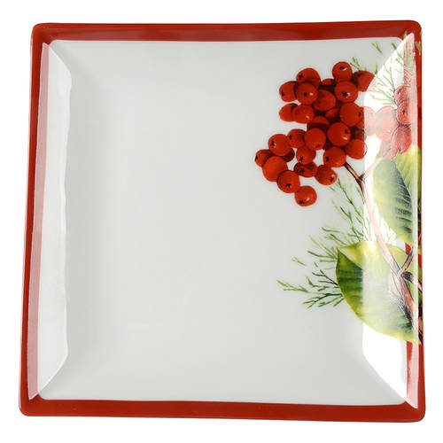 Holly Berry Square Appetizer Plate