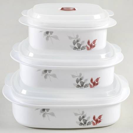 Kyoto Leaves (Set of 3)Square Plastic Microwave Bowl w/Vent Lid