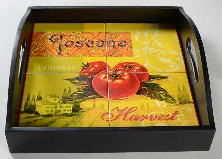 Tuscan Table Rectangular Wood Tray with Tile Insert