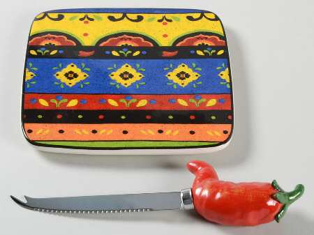 Hot and Saucy Cheese Plate & Knife Set