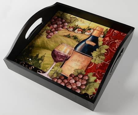 Merlot Sunset Rectangular Wood Tray with Tile Insert