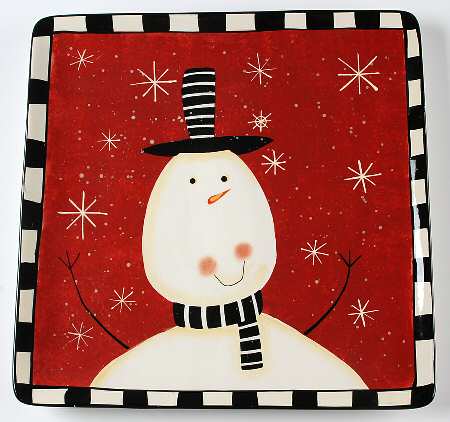 Christmas Snowman 14" Square Platter