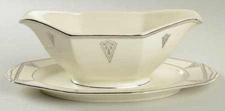 Deauville (White, Rounded Octagonal) Gravy Boat with Attached Underplate