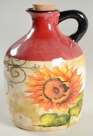 Tuscan Sunflower Oil Jug with Spout and Cork Lid