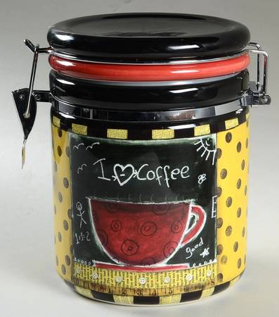 Java Time Coffee Canister with Hinged Lid