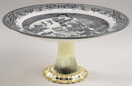 Midnight Willow Cake Stand with 4"-5" Metal Pedestal  Hc