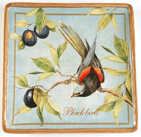 Botanical Birds Square Salad/Dessert Plate