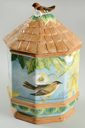 Botanical Birds Cookie Jar & Lid