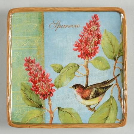 Botanical Birds Square Canape Plate