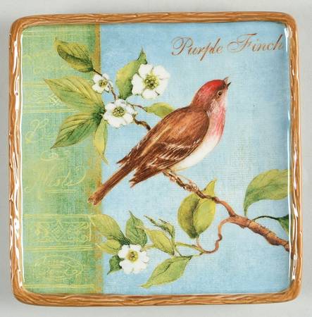 Botanical Birds Square Canape Plate