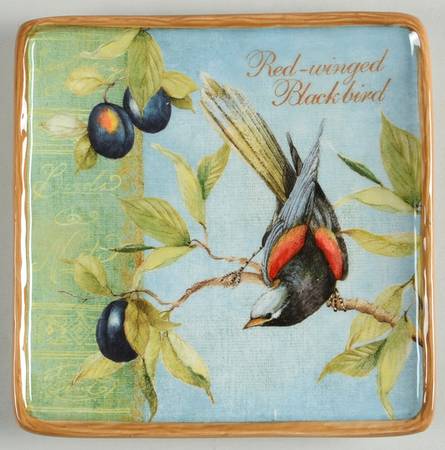 Botanical Birds Square Canape Plate