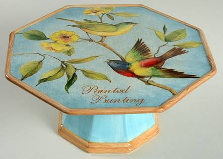Botanical Birds 10" Diameter Pedestal Cake Stand