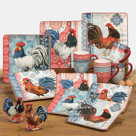 Americana Rooster Square Dinner Plate