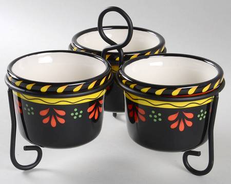Mi Casa Condiment Bowl - Set of 3 & Metal Stand