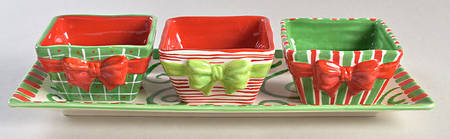 Ho Ho Ho Condiment Set - Set of 3 Motif Bowls with Tray