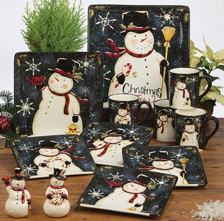 Rustic Snowman Square Dinner Plate