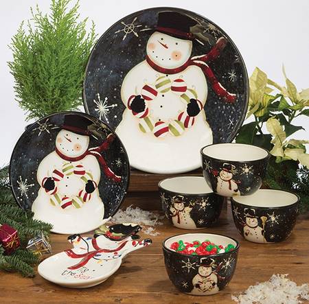 Rustic Snowman 13" Pasta Serving Bowl