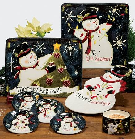 Rustic Snowman 15" Rectangular Serving Platter