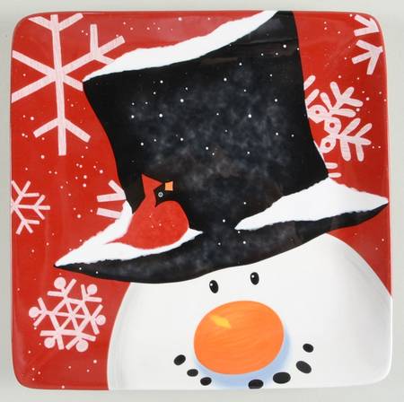 Top Hat Snowman (Red) Square Salad/Dessert Plate