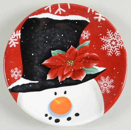 Top Hat Snowman (Red) Canape Plate